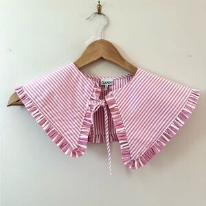 Ganni Pink Striped Ruffle Collar One Size